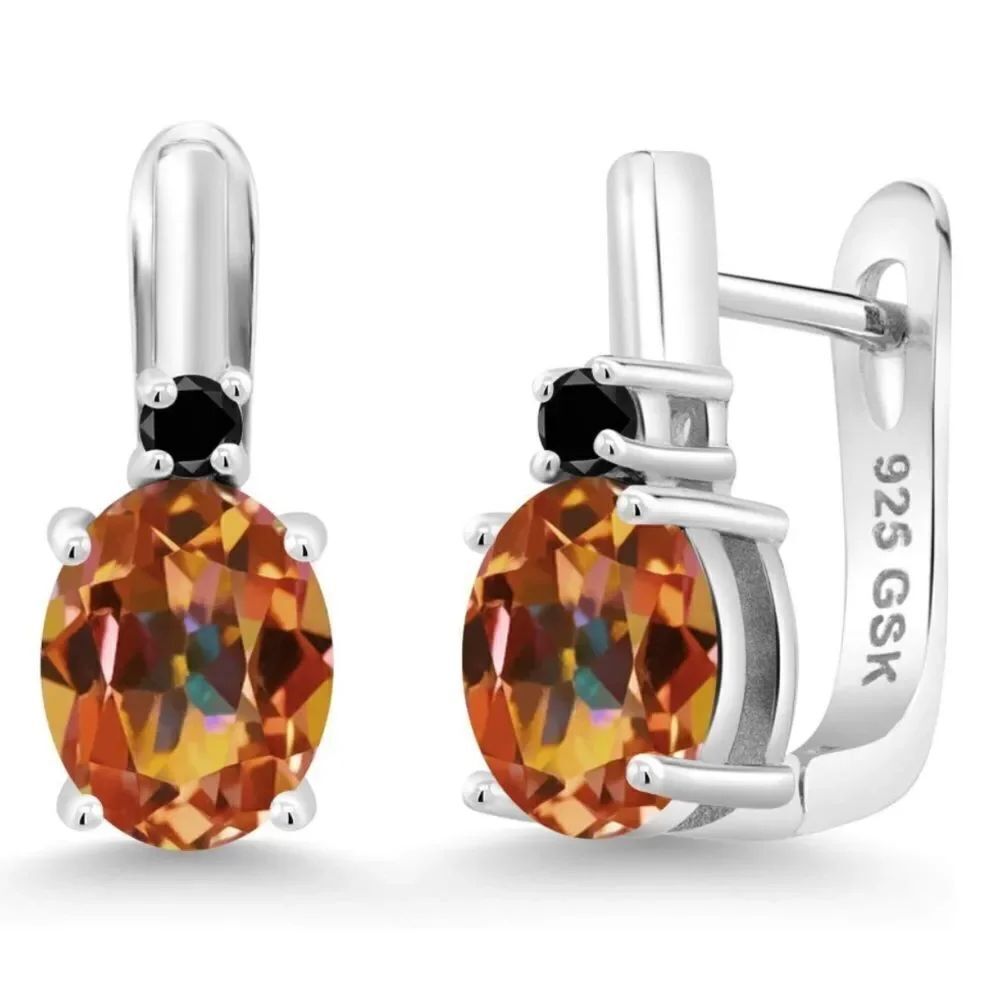 925 Sterling Silver and 4.73Cttw Ecstasy Mystic Topaz and Black Diamond Earrings